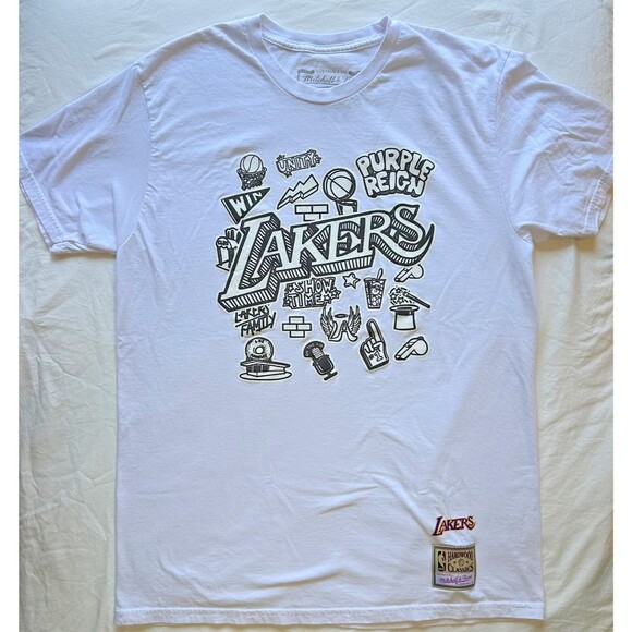 Mitchell & Ness NBA Los Angeles Lakers Doodle White T-Shirt Adult Mens L Large - Picture 9 of 9